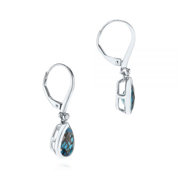 18k White Gold 18k White Gold London Blue Topaz And Diamond Earrings - Front View -  106056