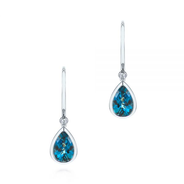 18k White Gold 18k White Gold London Blue Topaz And Diamond Earrings - Three-Quarter View -  106056