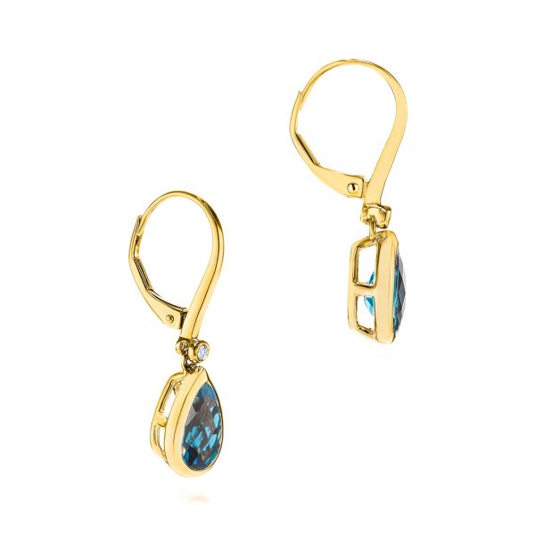 18k Yellow Gold 18k Yellow Gold London Blue Topaz And Diamond Earrings - Front View -  106056
