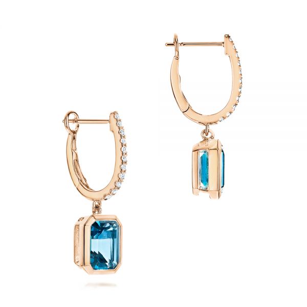 18k Rose Gold 18k Rose Gold London Blue Topaz And Diamond Halo Earrings - Front View -  106446