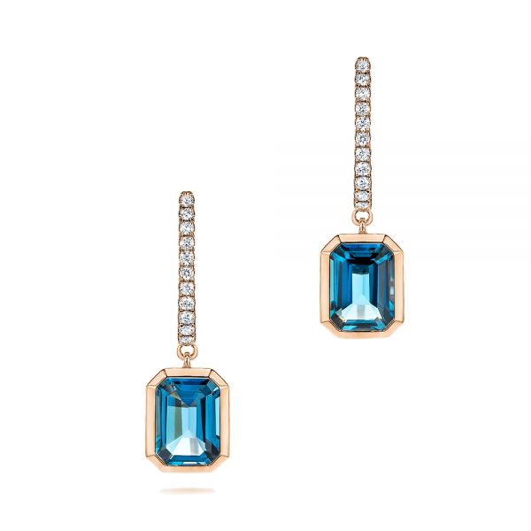 14k Rose Gold 14k Rose Gold London Blue Topaz And Diamond Halo Earrings - Three-Quarter View -  106446