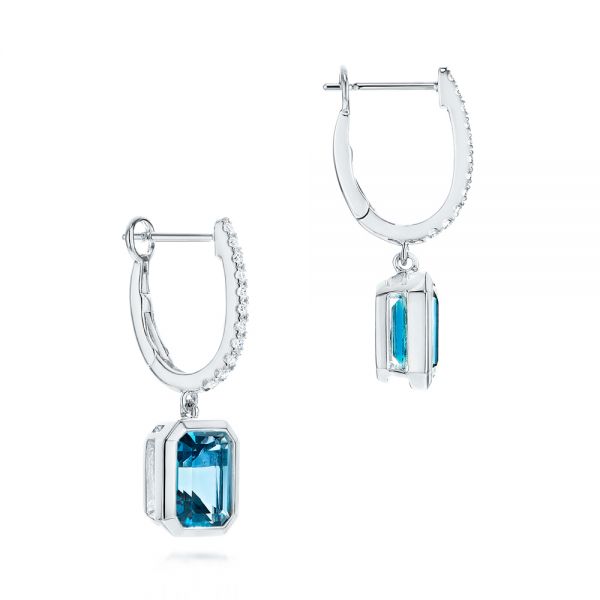 18k White Gold 18k White Gold London Blue Topaz And Diamond Halo Earrings - Front View -  106446