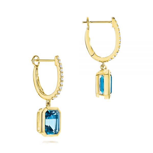 14k Yellow Gold 14k Yellow Gold London Blue Topaz And Diamond Halo Earrings - Front View -  106446
