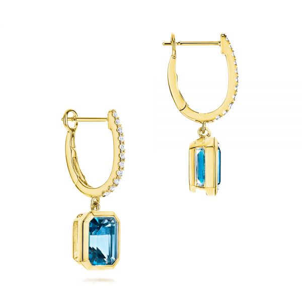 18k Yellow Gold 18k Yellow Gold London Blue Topaz And Diamond Halo Earrings - Front View -  106446