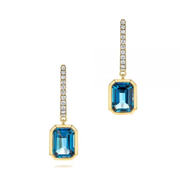 14k Yellow Gold 14k Yellow Gold London Blue Topaz And Diamond Halo Earrings - Three-Quarter View -  106446