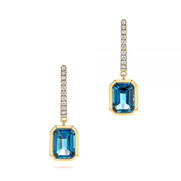 18k Yellow Gold 18k Yellow Gold London Blue Topaz And Diamond Halo Earrings - Three-Quarter View -  106446