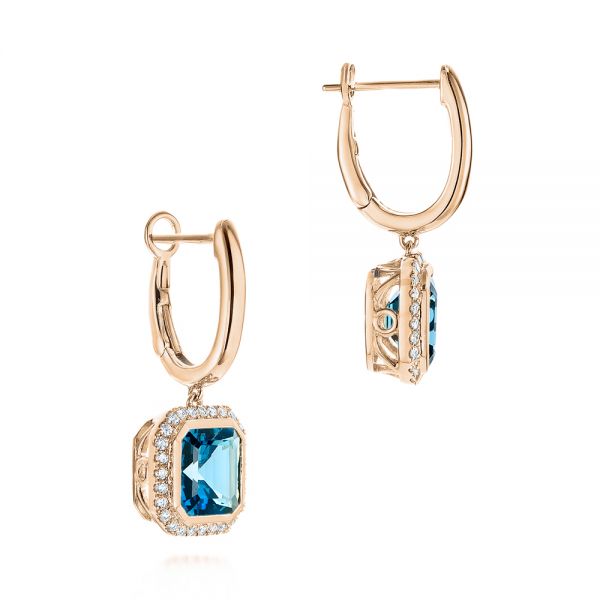 18k Rose Gold 18k Rose Gold London Blue Topaz And Diamond Halo Huggies - Front View - 105419