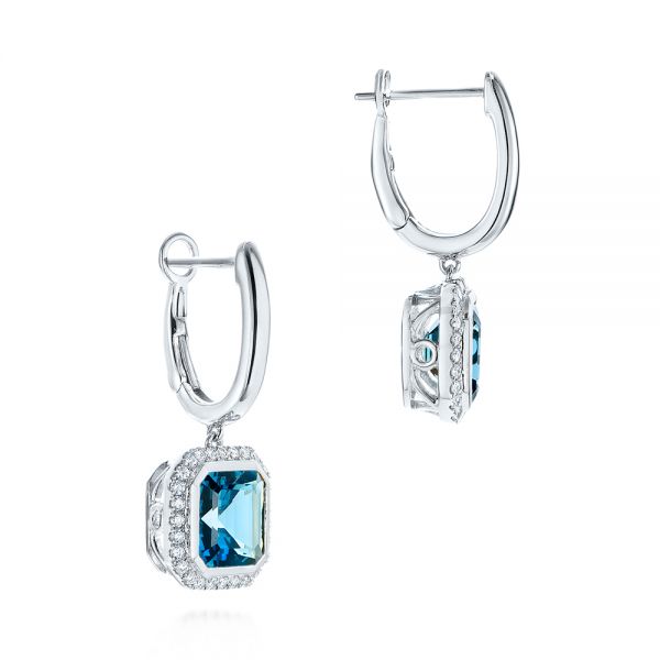 Platinum Platinum London Blue Topaz And Diamond Halo Huggies - Front View - 105419