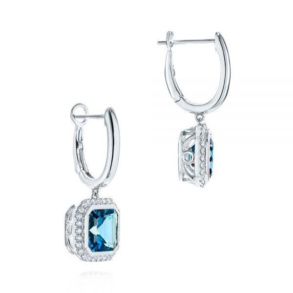  Platinum Platinum London Blue Topaz And Diamond Halo Huggies - Front View -  105419