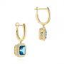 14k Yellow Gold London Blue Topaz And Diamond Halo Huggies - Front View -  105419 - Thumbnail