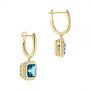 14k Yellow Gold London Blue Topaz And Diamond Halo Huggies - Front View -  105419 - Thumbnail