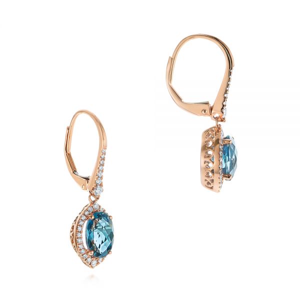 14k Rose Gold London Blue Topaz And Diamond Leverback Earrings - Front View -  105432