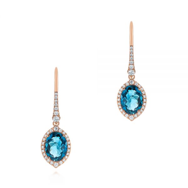 14k Rose Gold London Blue Topaz And Diamond Leverback Earrings - Three-Quarter View -  105432