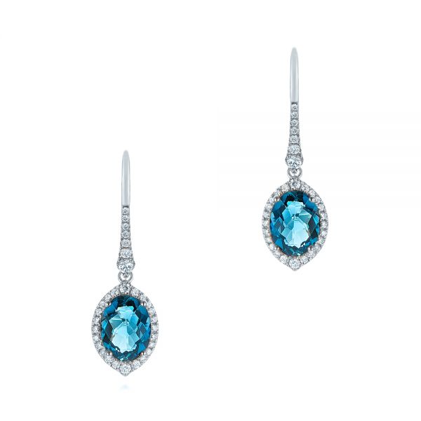 14k White Gold 14k White Gold London Blue Topaz And Diamond Leverback Earrings - Three-Quarter View -  105432