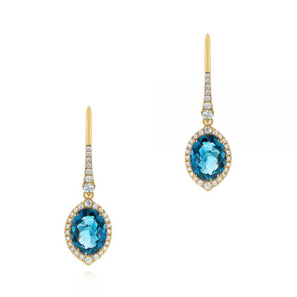 18k Yellow Gold 18k Yellow Gold London Blue Topaz And Diamond Leverback Earrings - Three-Quarter View -  105432