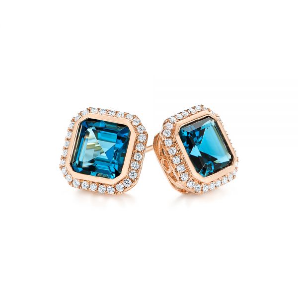 14k Rose Gold 14k Rose Gold London Blue Topaz And Diamond Stud Earrings - Front View -  105417