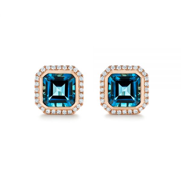 14k Rose Gold 14k Rose Gold London Blue Topaz And Diamond Stud Earrings - Three-Quarter View -  105417