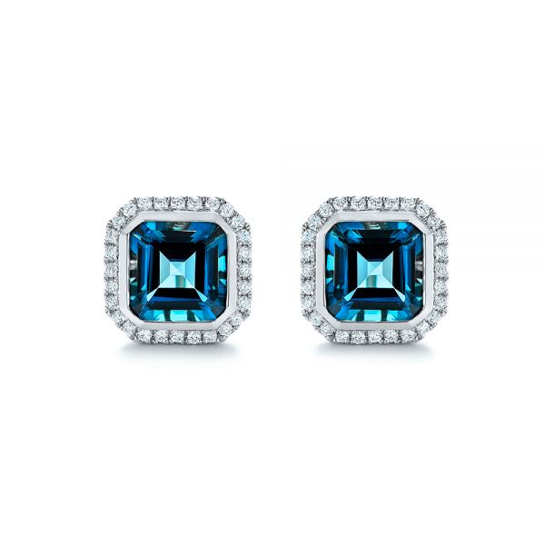  Platinum Platinum London Blue Topaz And Diamond Stud Earrings - Three-Quarter View -  105417