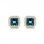 14k Yellow Gold London Blue Topaz And Diamond Stud Earrings - Three-Quarter View -  105417 - Thumbnail