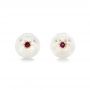 14k Rose Gold 14k Rose Gold Lotus Fresh Water Carved Pearl And Ruby Earrings - Three-Quarter View -  102592 - Thumbnail