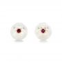 18k Rose Gold Lotus Fresh Water Carved Pearl And Ruby Earrings