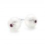 18k White Gold 18k White Gold Lotus Fresh Water Carved Pearl And Ruby Earrings - Front View -  102592 - Thumbnail