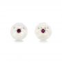  Platinum Platinum Lotus Fresh Water Carved Pearl And Ruby Earrings - Three-Quarter View -  102592 - Thumbnail