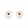 14k Yellow Gold Lotus Fresh Water Carved Pearl And Ruby Earrings - Three-Quarter View -  102592 - Thumbnail