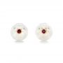 18k Yellow Gold 18k Yellow Gold Lotus Fresh Water Carved Pearl And Ruby Earrings - Three-Quarter View -  102592 - Thumbnail