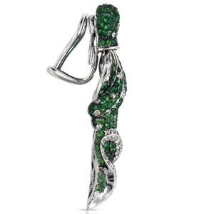 Micro-pave Tsavorite And Diamond Earrings - Vanna K - Three-Quarter View -  1043 - Thumbnail