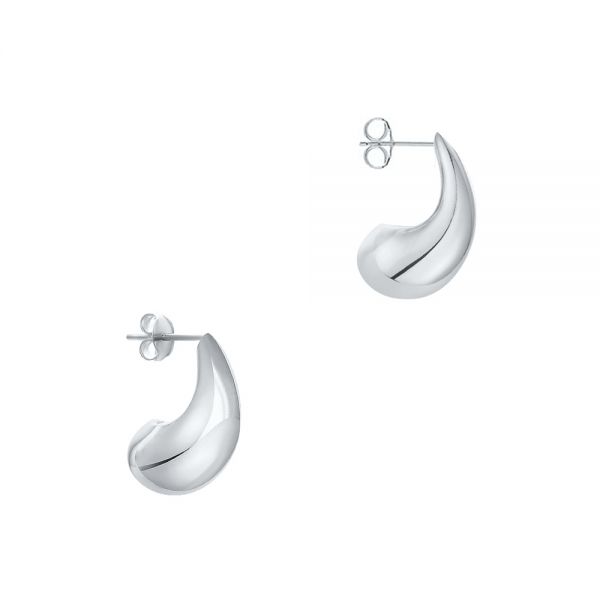 18k White Gold 18k White Gold Mini Teardrop Dome Earrings - Front View - 107694