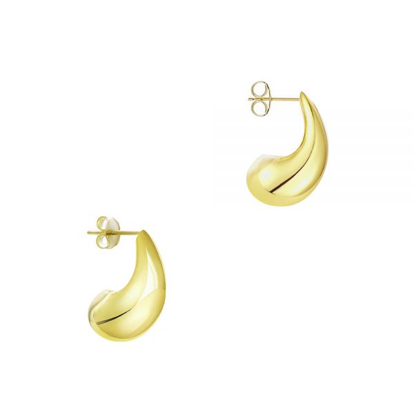 14k Yellow Gold Mini Teardrop Dome Earrings - Front View - 107694