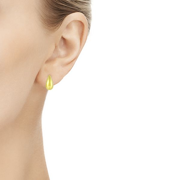 14k Yellow Gold Mini Teardrop Dome Earrings - Hand View - 107694