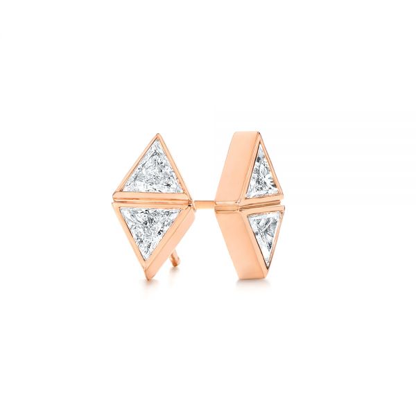 14k Rose Gold Modern Bezel Set Trillion Diamond Earrings - Front View - 106064