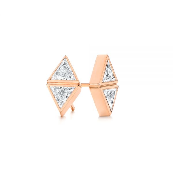 18k Rose Gold 18k Rose Gold Modern Bezel Set Trillion Diamond Earrings - Front View -  106064