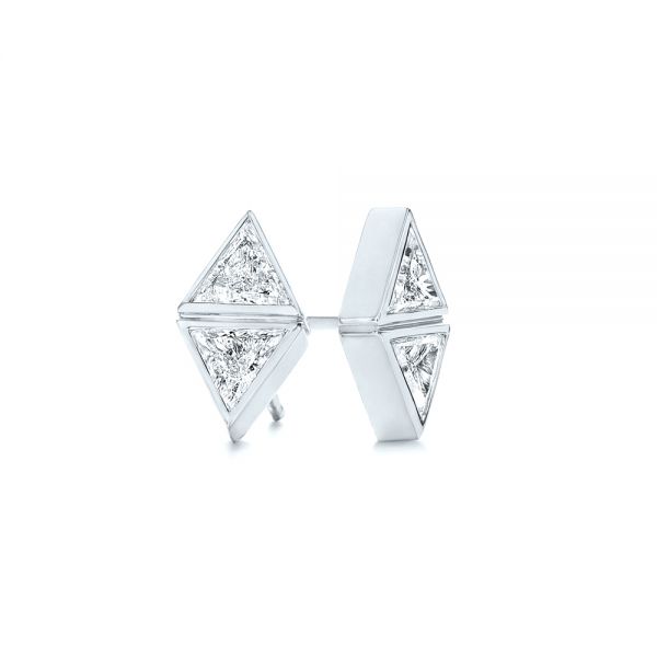 14k White Gold 14k White Gold Modern Bezel Set Trillion Diamond Earrings - Front View -  106064