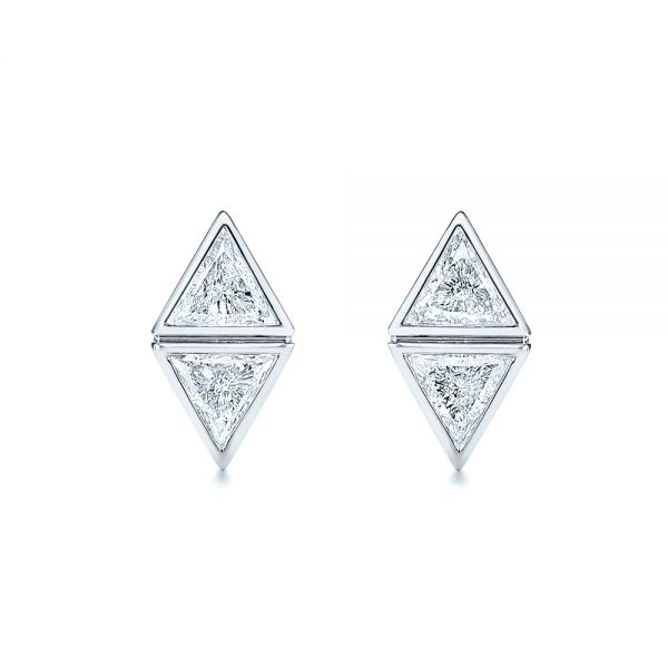 18k White Gold 18k White Gold Modern Bezel Set Trillion Diamond Earrings - Three-Quarter View -  106064
