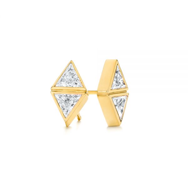 18k Yellow Gold 18k Yellow Gold Modern Bezel Set Trillion Diamond Earrings - Front View -  106064