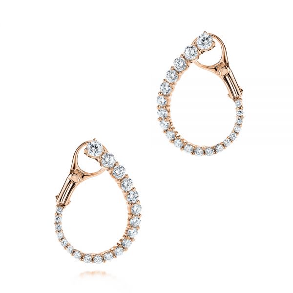 14k Rose Gold 14k Rose Gold Modern Hoop Diamond Earrings - Three-Quarter View -  106334