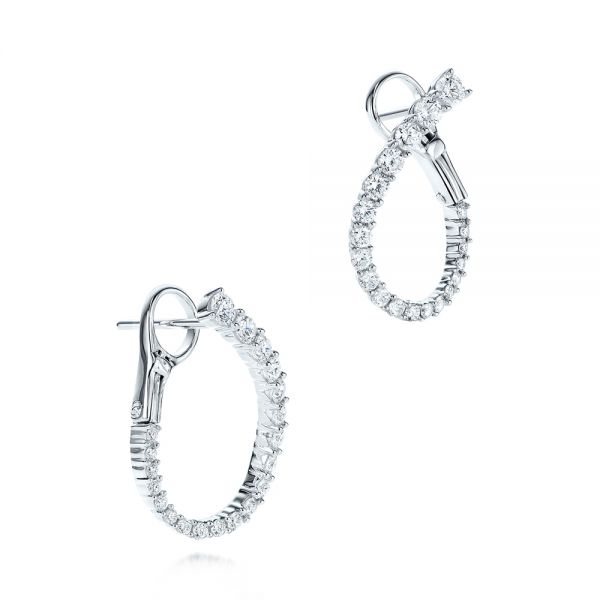 14k White Gold Modern Hoop Diamond Earrings - Front View -  106334