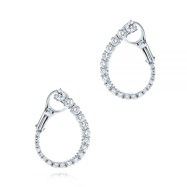  White Gold Modern Hoop Diamond Earrings - Three-Quarter View -  106334