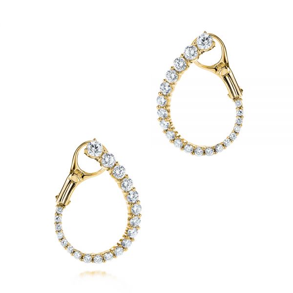14k Yellow Gold 14k Yellow Gold Modern Hoop Diamond Earrings - Three-Quarter View -  106334