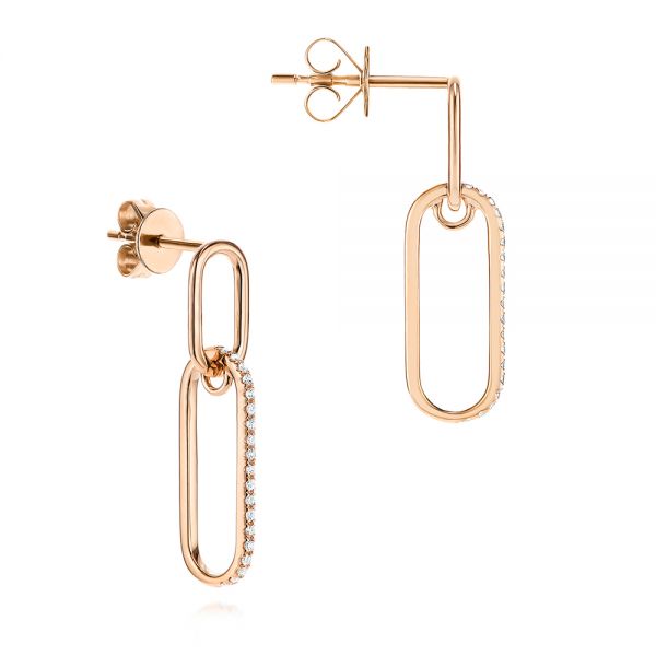 18k Rose Gold 18k Rose Gold Modern Paperclip Diamond Earrings - Front View -  106226