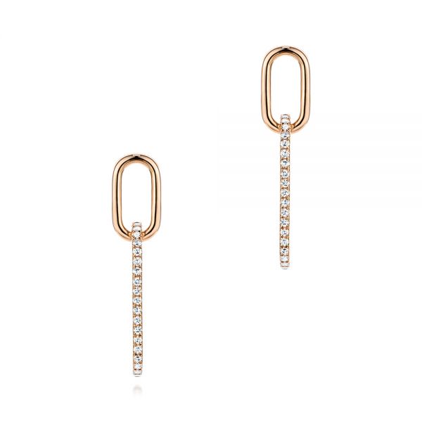 18k Rose Gold 18k Rose Gold Modern Paperclip Diamond Earrings - Three-Quarter View -  106226