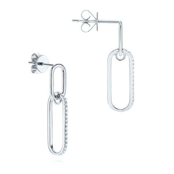 14k White Gold 14k White Gold Modern Paperclip Diamond Earrings - Front View -  106226