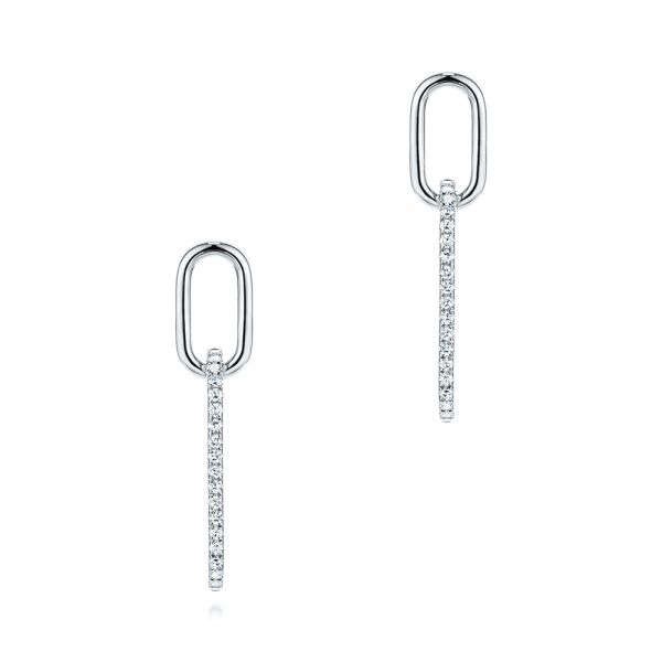 14k White Gold 14k White Gold Modern Paperclip Diamond Earrings - Three-Quarter View -  106226