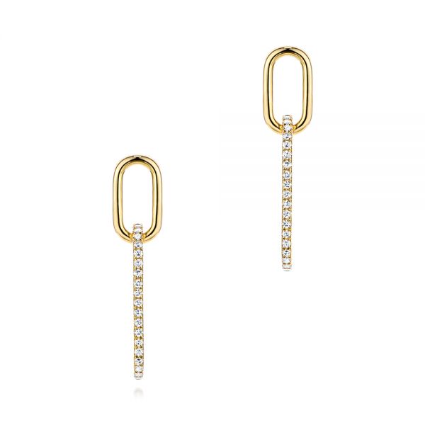 14k Yellow Gold Modern Paperclip Diamond Earrings - Three-Quarter View -  106226