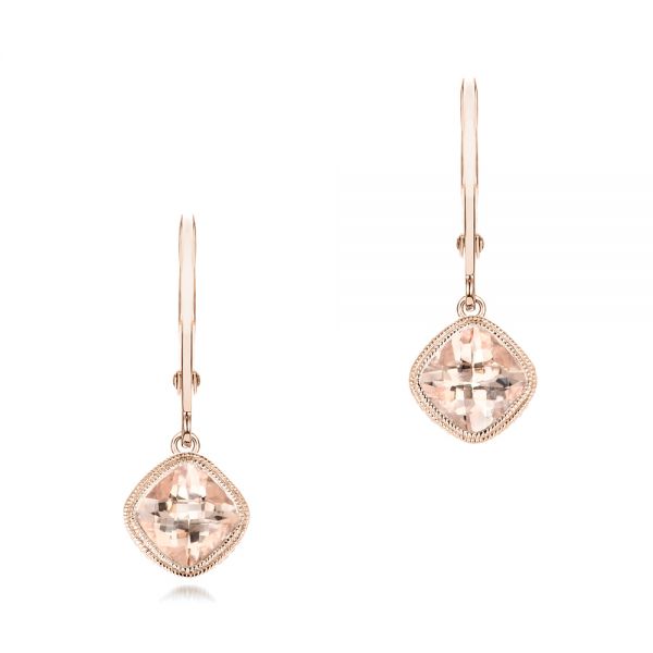 18k Rose Gold 18k Rose Gold Morganite Drop Earrings - Three-Quarter View -  102647