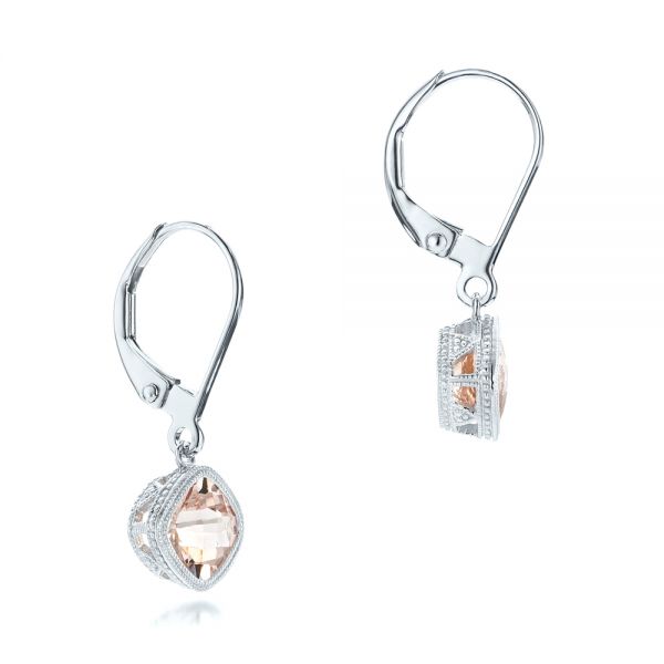 14k White Gold Morganite Drop Earrings - Front View - 102647