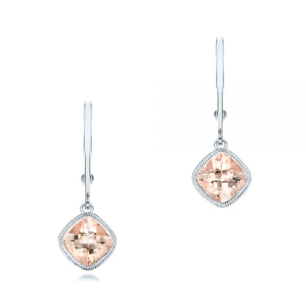  Platinum Platinum Morganite Drop Earrings - Three-Quarter View -  102647